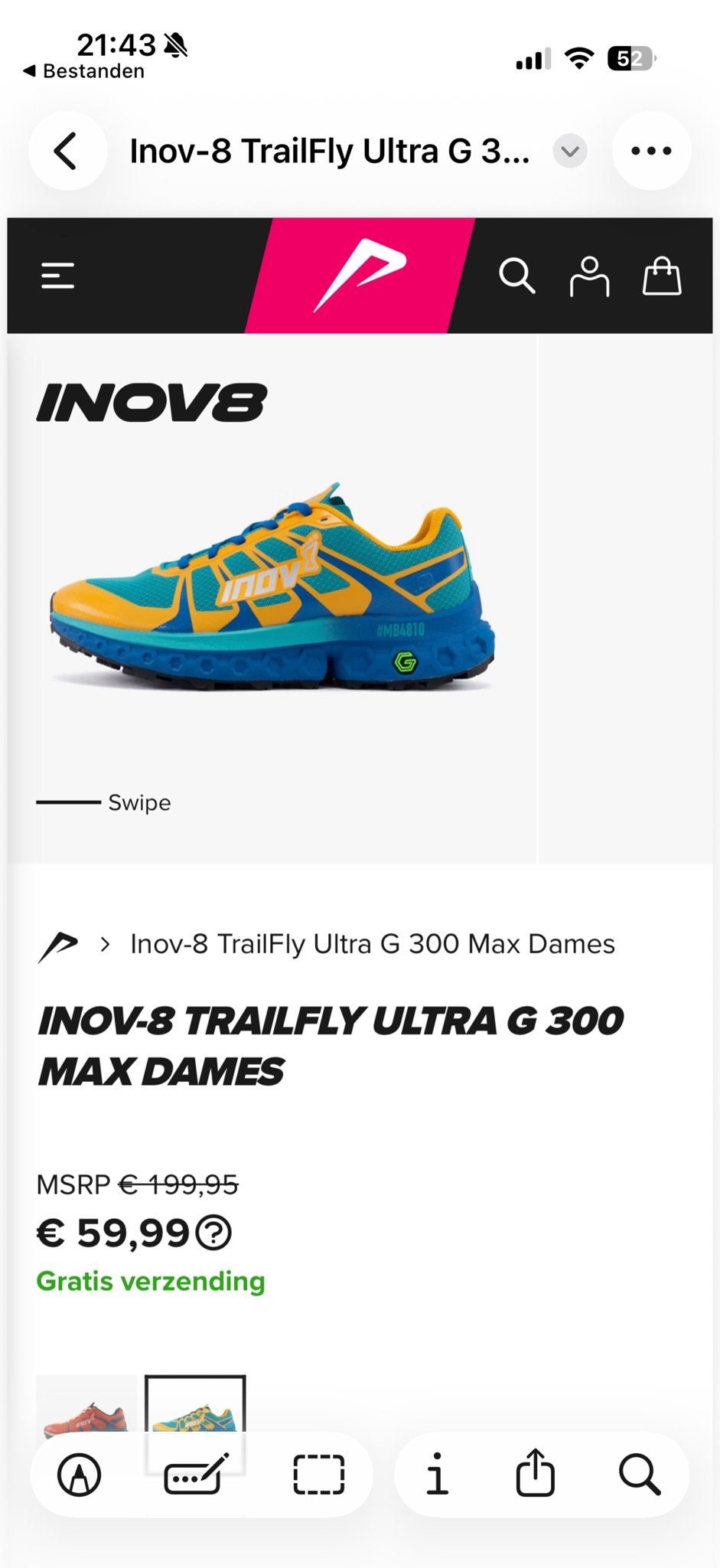 Inov-8 TrailFly Ultra G 300 Max Dames Hardloopschoenen, Blauw, Sportschoenen, Ophalen of Verzenden, Gedragen
