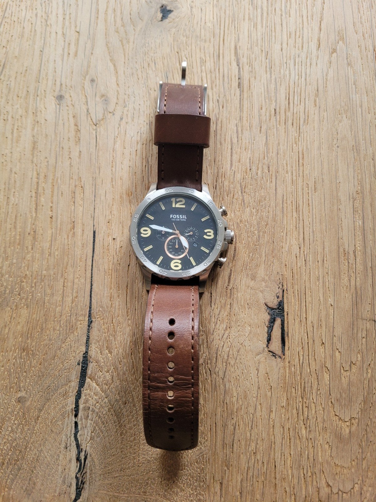 Fossil Herenhorloge JR1475 met Bruin Leren Bandje, Sieraden, Tassen en Uiterlijk, Horloges | Heren, Ophalen of Verzenden, Zo goed als nieuw