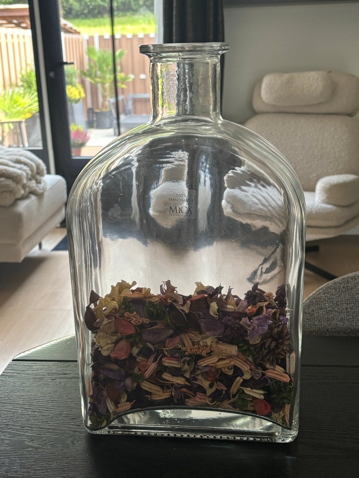 Mica Decorations glazen vaas met potpourri, Ophalen, Handgemaakt, Transparant, Glas