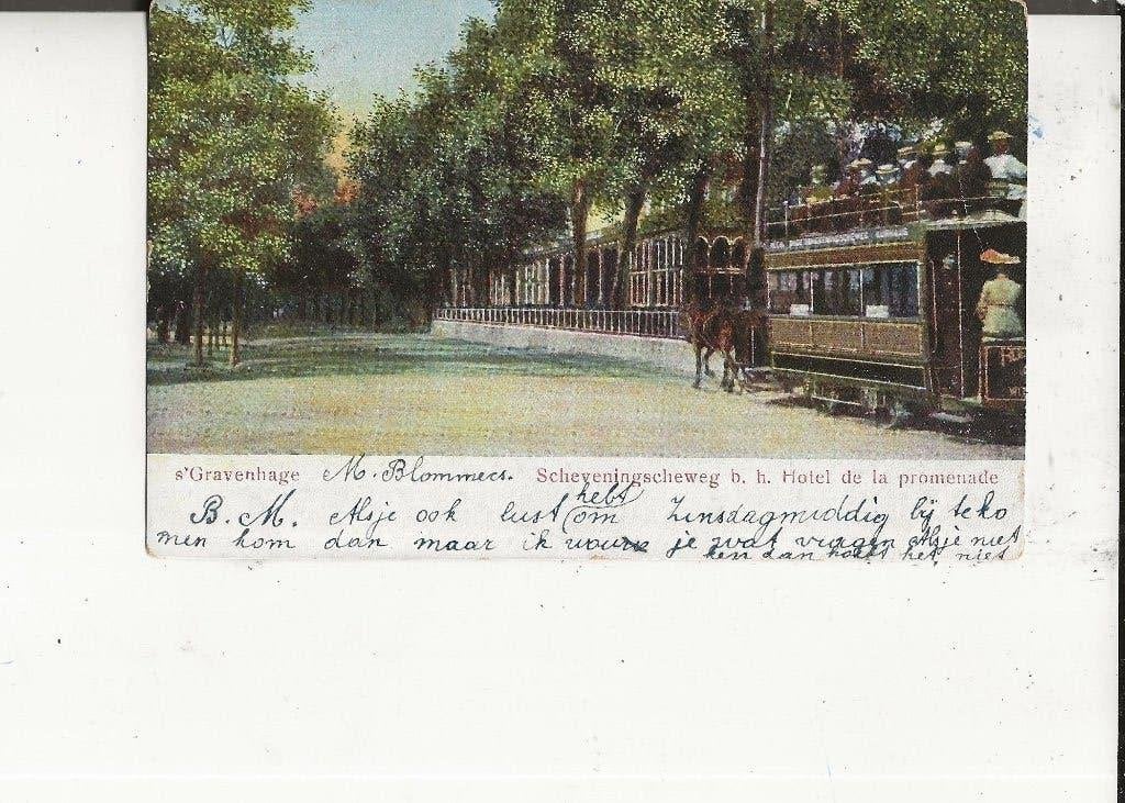 Scheveningen Schev.weg Omnibus bij Hotel de la Promenade, Verzamelen, Ophalen of Verzenden, Voor 1920, Gelopen, Zuid-Holland