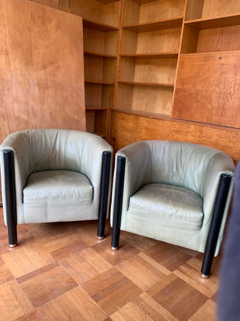 Set van 2 leren fauteuils - Jan de Bouvrie voor Gelderland, Ophalen, Gebruikt, Minder dan 75 cm, Leer