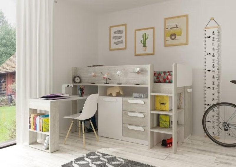 Trasman Yolo halfhoogslaper 90x200 met kastjes en bureau, Ophalen, Gebruikt, 90 cm, Eenpersoons