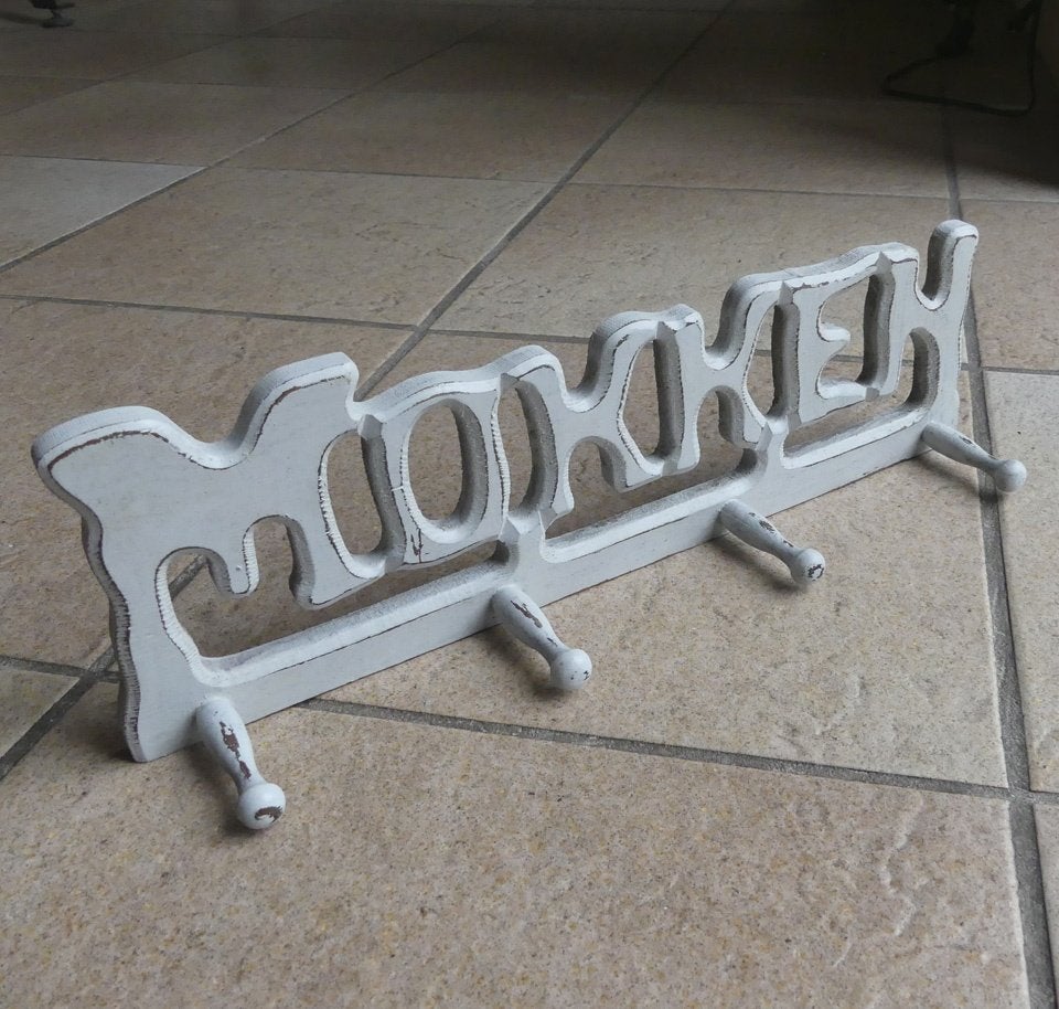 Brocante mokkenrek vintage houten rekje voor 4 bekers, Gebruikt, 40 cm, Hout, Ophalen of Verzenden