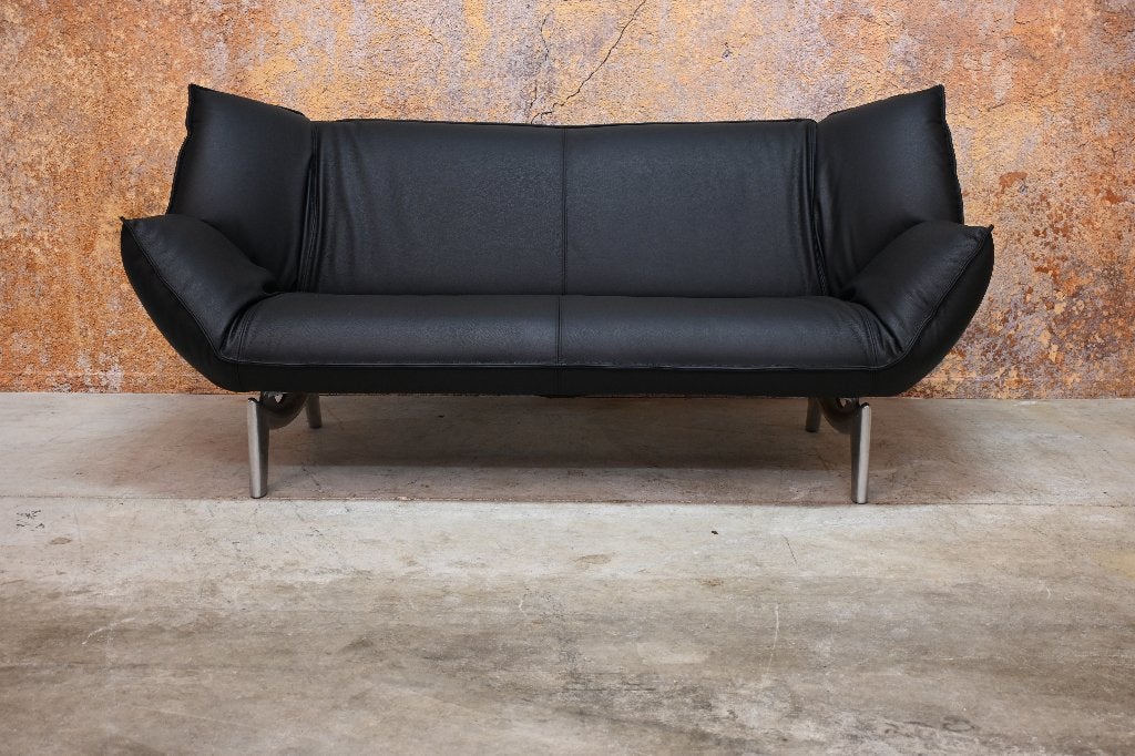 OPNIEUW beklede zwarte leren Leolux Tango design bank, Leolux, Leolux, Driepersoons, 75 tot 100 cm