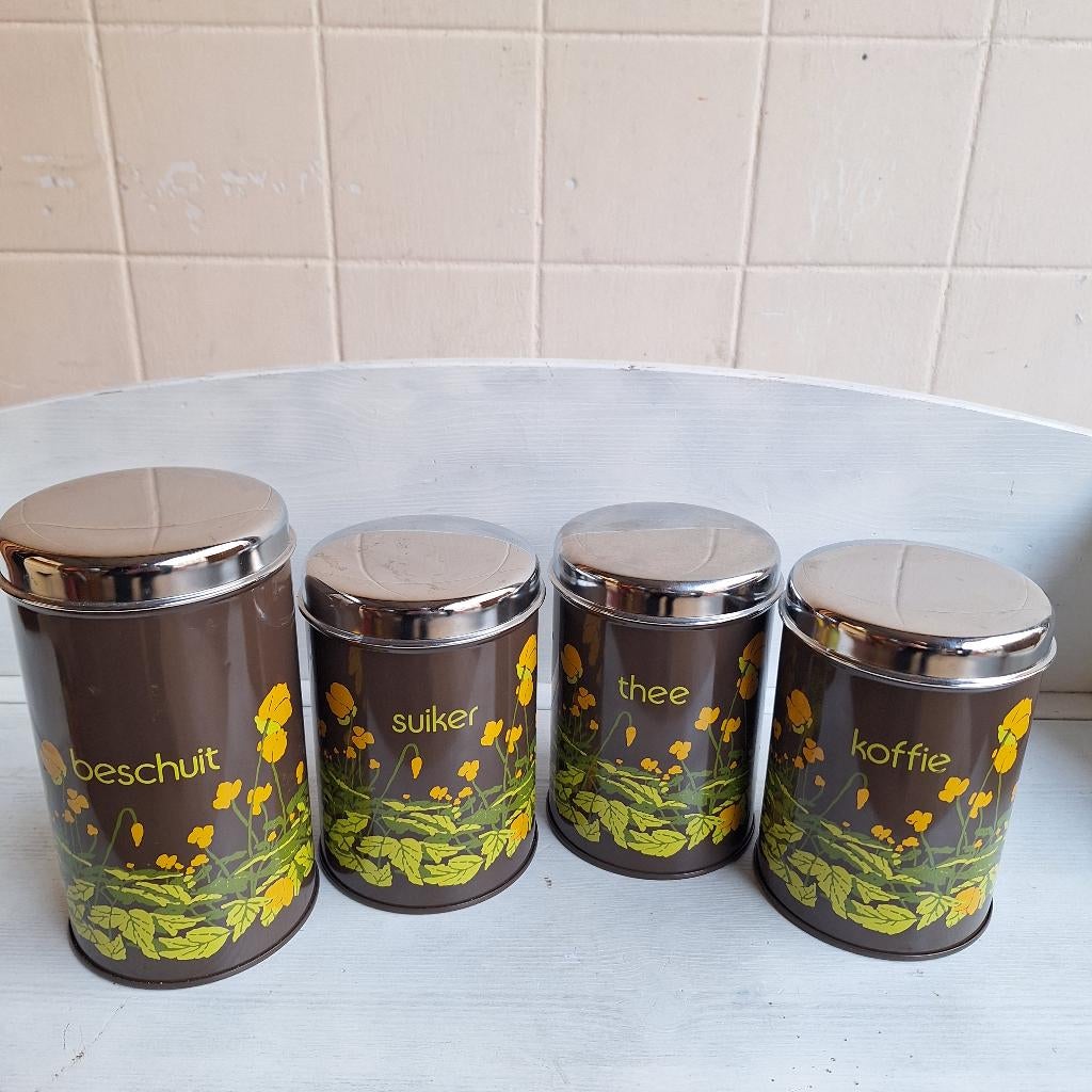 4 x Vintage Bewaarblikken / Blikken van Brabantia, Verzamelen, Blikken, Gebruikt, Overige, Overige merken, Ophalen of Verzenden