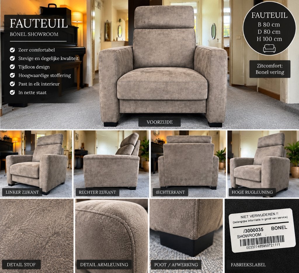 Luxe fauteuil | Suede | Nieuwprijs ca. €950 | NU €50,-, Ophalen, Gebruikt, 100 tot 125 cm, Leer