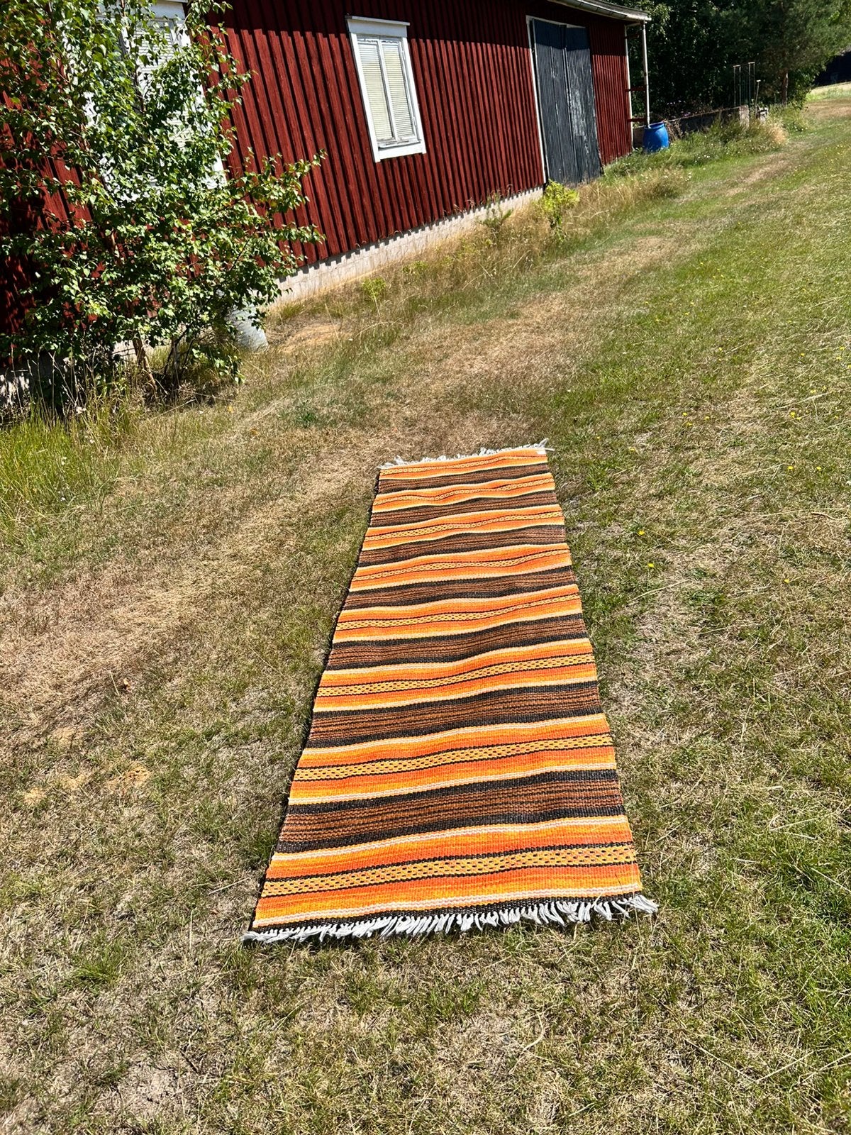 Zweedse plastmatta vloerkleed loper, Loppis, Vrijstad Vintage, 200 cm of meer, Oranje