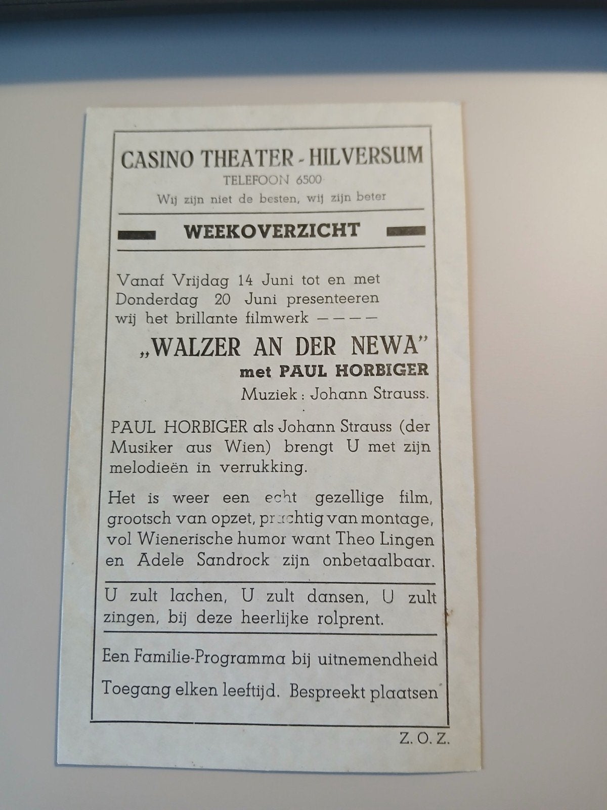 Weekoverzicht Casino Theater Hilversum 1935, Verzenden