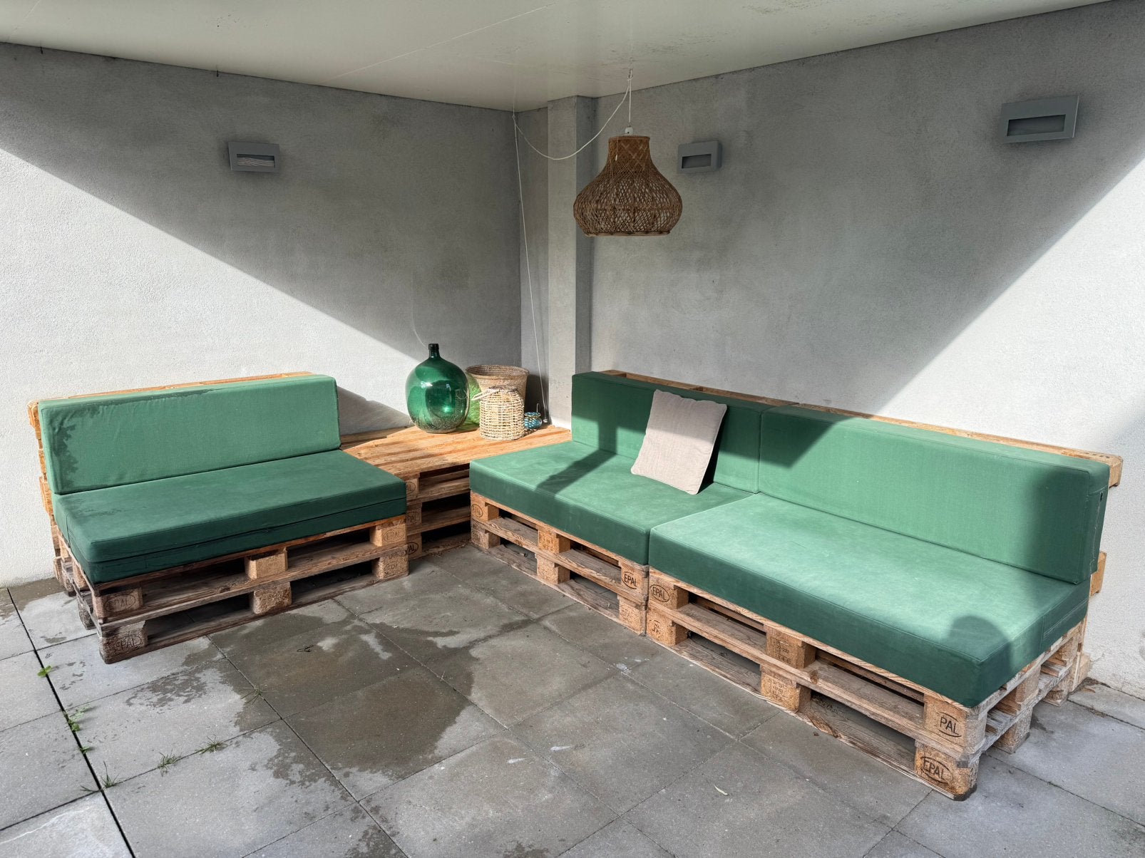 Tuinbank pallets met kussens, Ophalen, Gebruikt, Hout