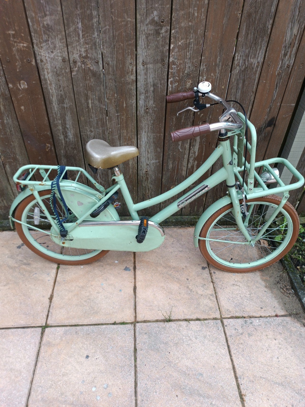 Leuke mintgroene kinderfiets met voordrager, Terugtraprem, Gebruikt, 20 inch, Ophalen