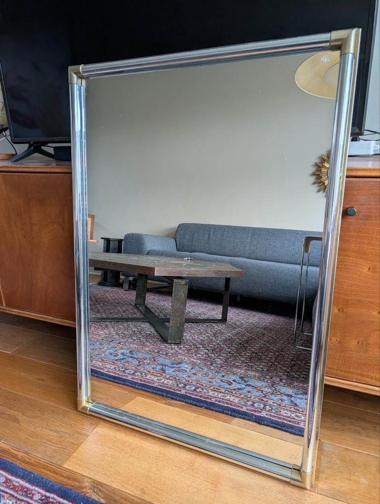 Vintage Chrome & messing spiegel jaren 70, Doe-het-zelf en Verbouw, Deuren en Horren, Ophalen of Verzenden, Binnendeur, Minder dan 200 cm