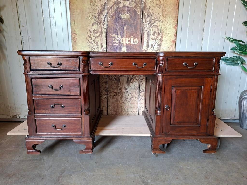Klassieke dubbelzijdige schrijftafel bureau partnerdesk, Antiek en Kunst, Ophalen of Verzenden