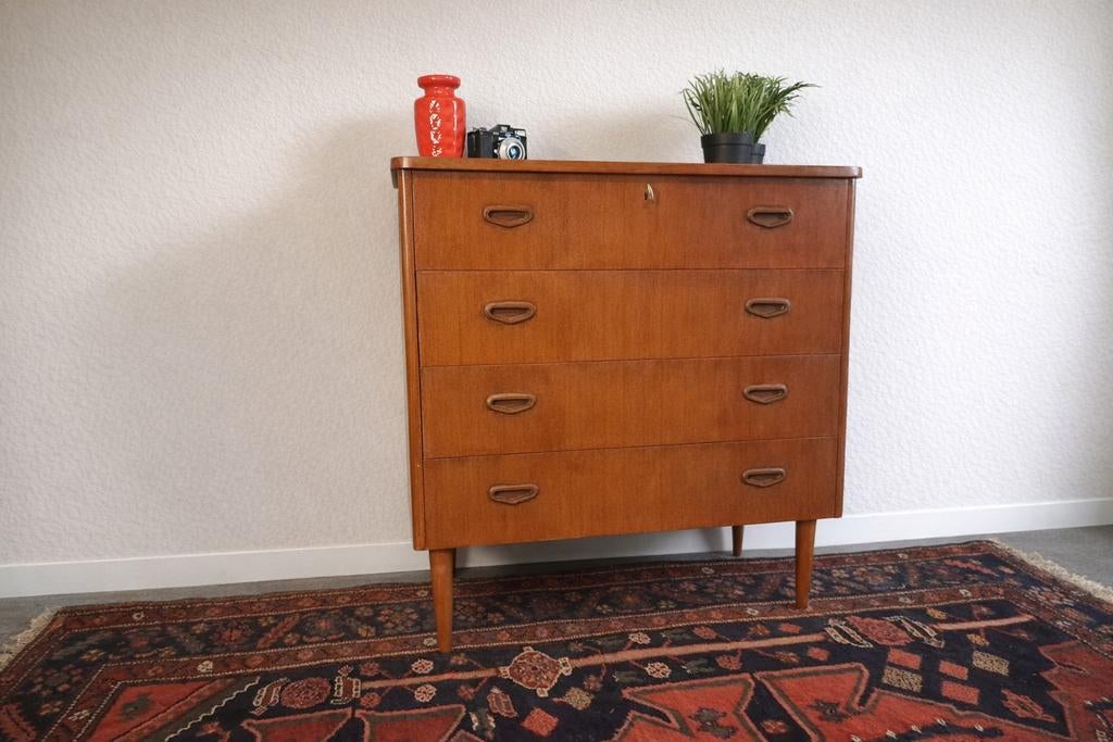 Vintage Ladekast, Ophalen, Gebruikt, Teakhout, 50 tot 100 cm