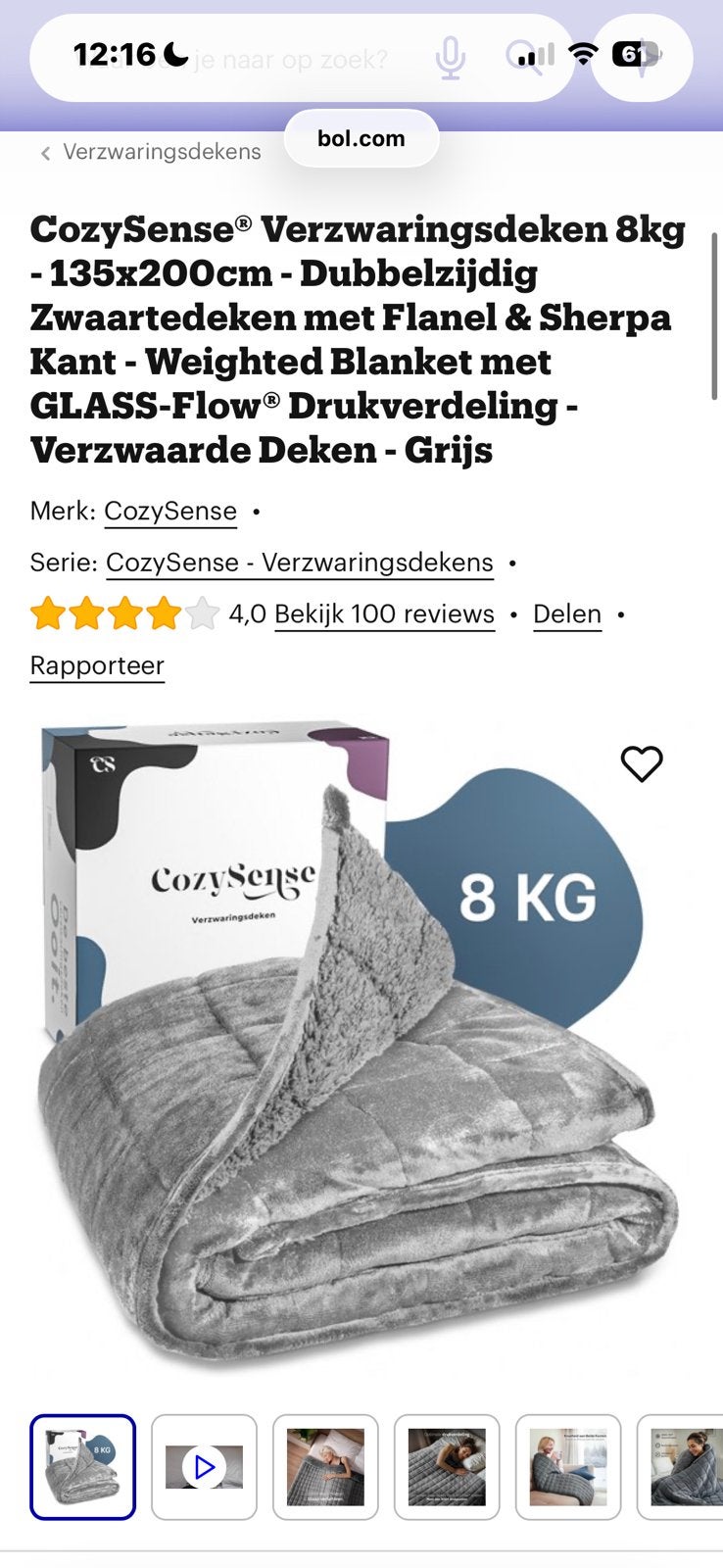 CozySense Verzwaringsdeken 8kg, !, Eenpersoons, !, Ophalen of Verzenden