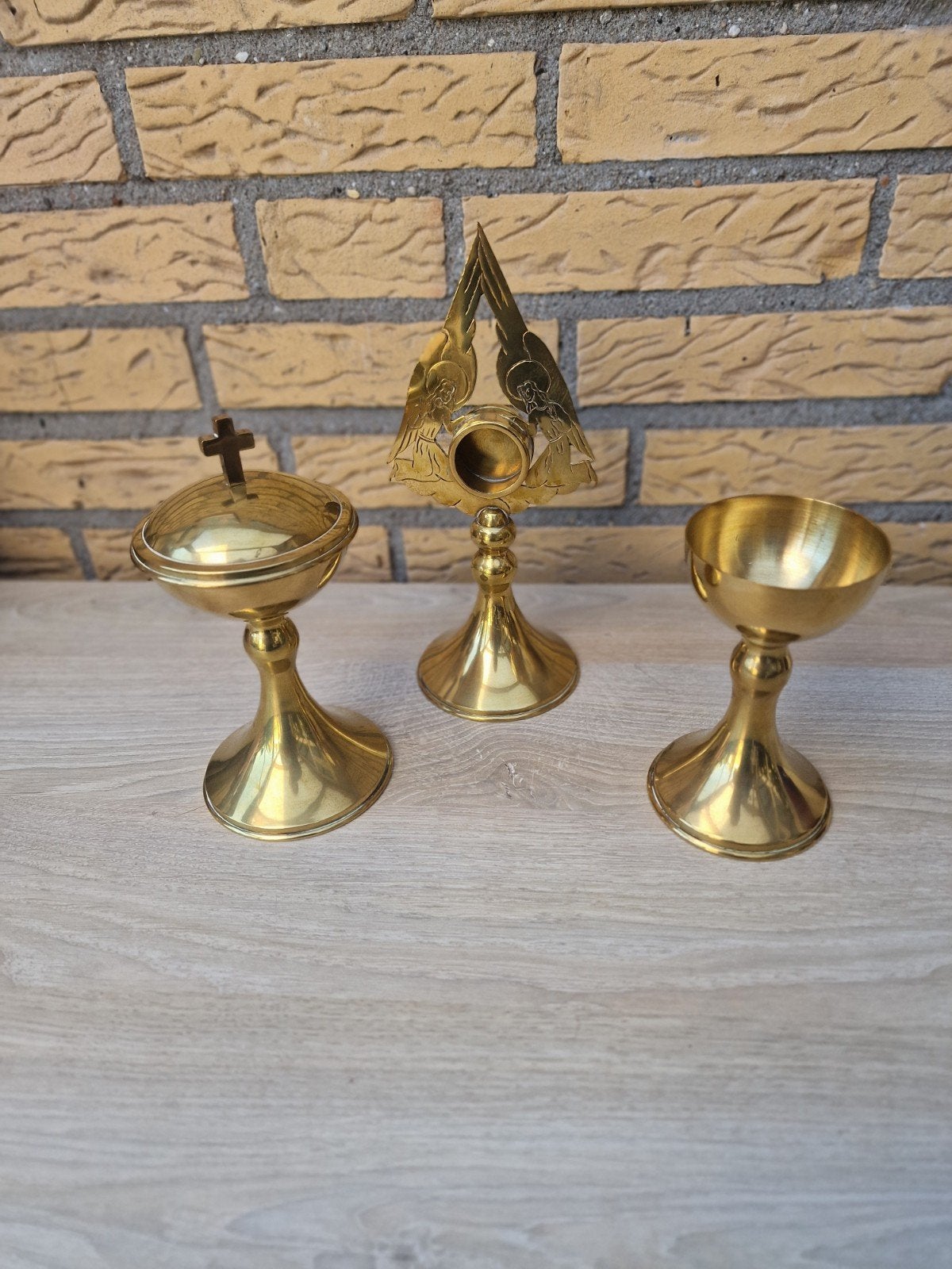 antieke messing altaarset, Ophalen of Verzenden