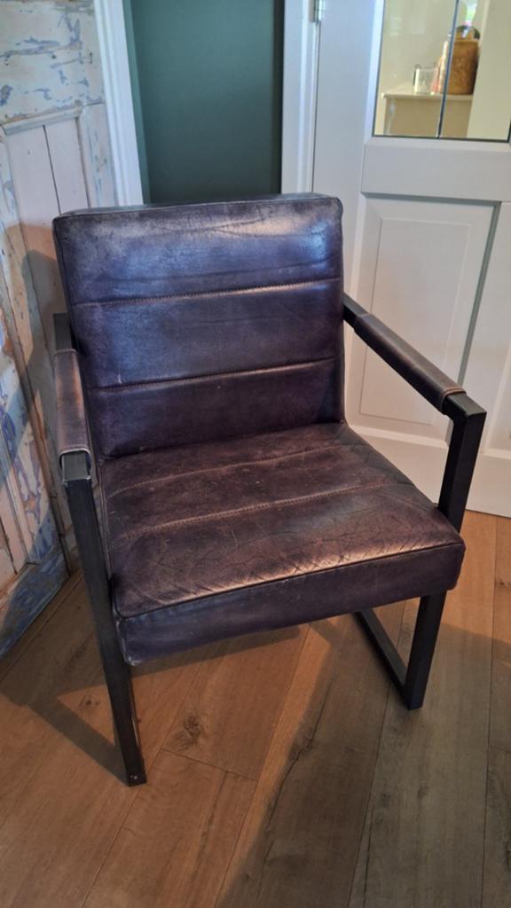 6 leren antraciet kleurige eetkamerstoelen met metalen frame, Huis en Inrichting, Ophalen, Gebruikt, Overige kleuren, Vijf, Zes of meer stoelen