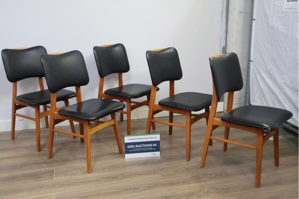 Set van 5 Vintage Skai Eetkamerstoelen, Huis en Inrichting, Stoelen, Ophalen of Verzenden, Niet ingevuld, Niet ingevuld, Niet ingevuld