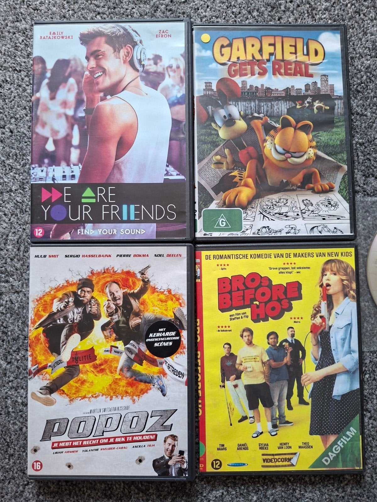 DVD's: We Are Your Friends, Popoz, Bros Before Hos, Garfiel, Ophalen, Gebruikt, Vanaf 16 jaar, Nederlands
