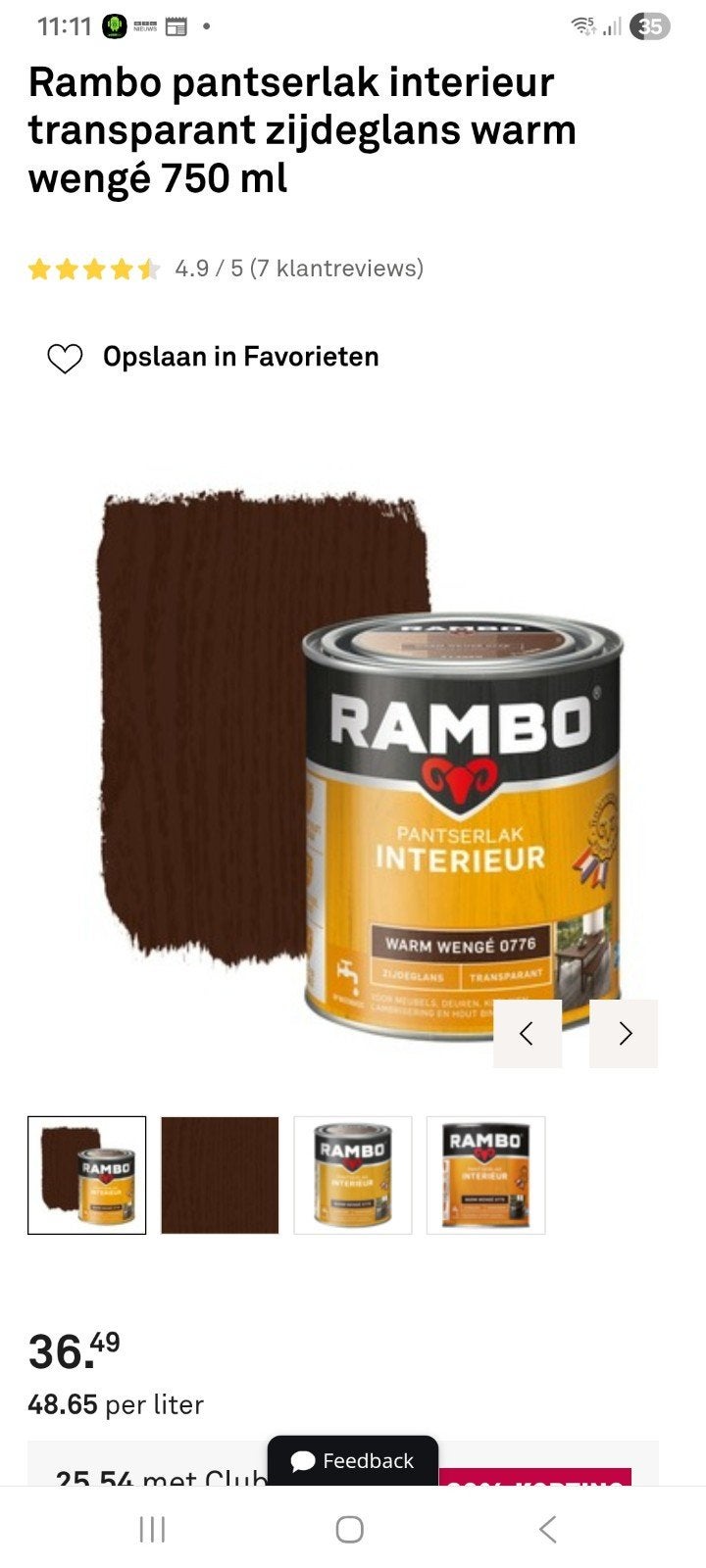 Rambo Pantserlak 0.75 L Interieur Warm Wengé 0776 Zijdeglans, Ophalen of Verzenden, Nieuw