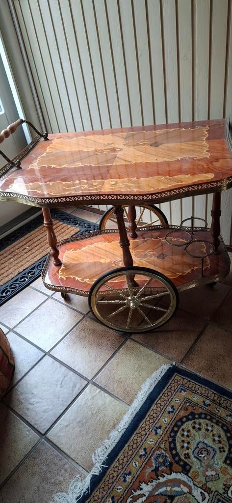 Vintage serveerwagen met intarsia houtinleg, Ophalen of Verzenden