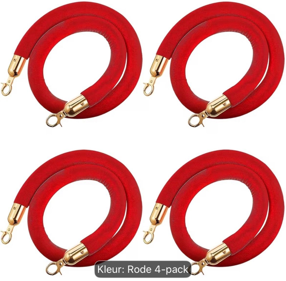 4 x Afzetkoord Rood - Velours - 40 mm - Messing, Ophalen of Verzenden, Zo goed als nieuw, Versiering, Geboorte of Huwelijk