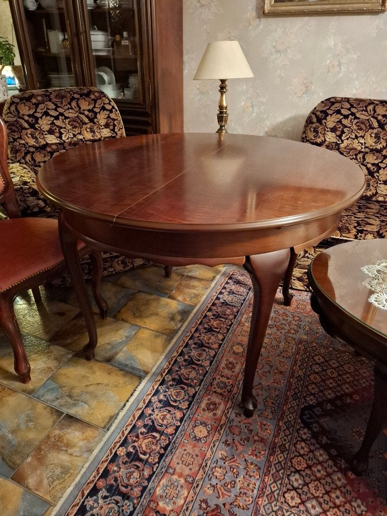 Eettafel uitschuifbaar, Huis en Inrichting, Ophalen, Gebruikt, Mahoniehout, Rond