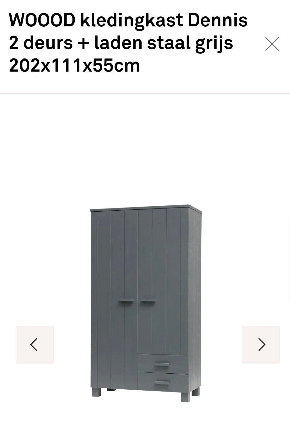 WOOOD kast Dennis 2 deurs staal grijs, Huis en Inrichting, Ophalen, Met deur(en), Gebruikt, 100 tot 150 cm