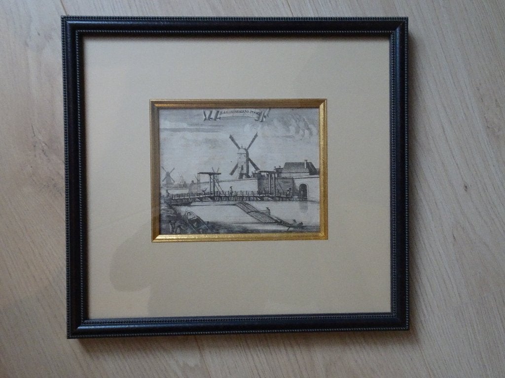 Gravure Zaagmolenpoort Amsterdam, Commelin 1691, Verzenden, Stadsgezicht, Ingelijst, Gravure