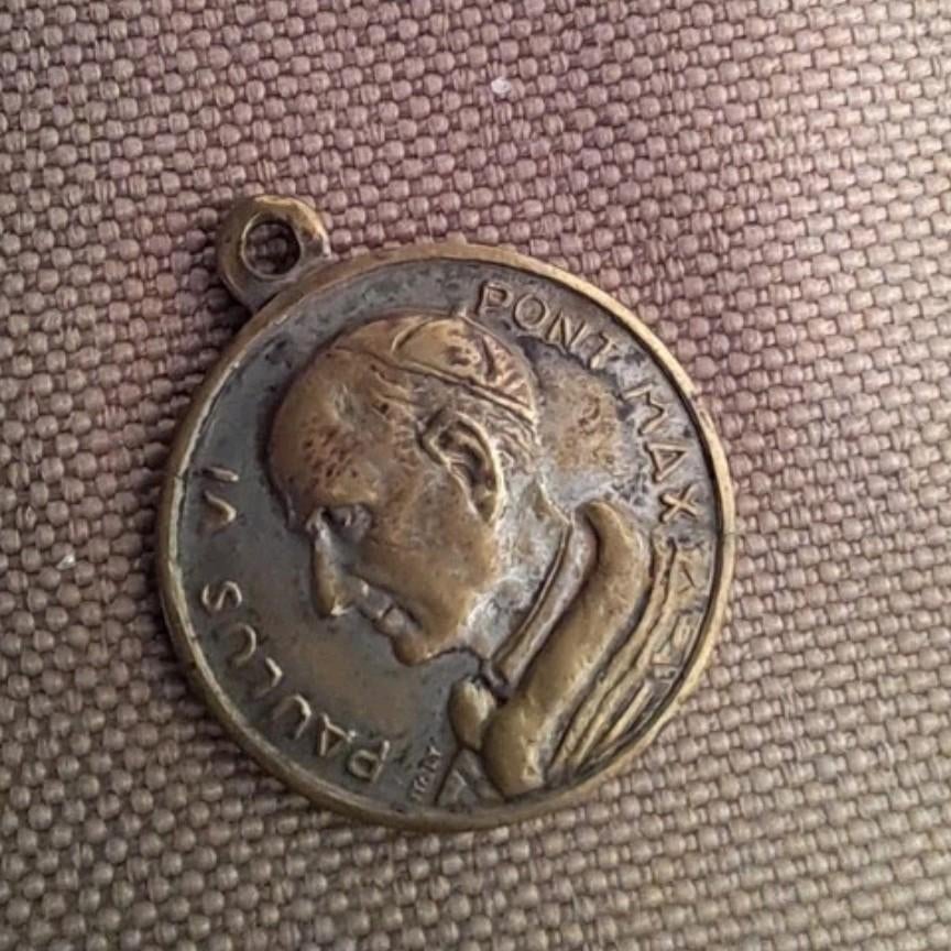 Antieke religieuze medaille Paus Paulus VI & Madonna, Antiek en Kunst, Ophalen of Verzenden