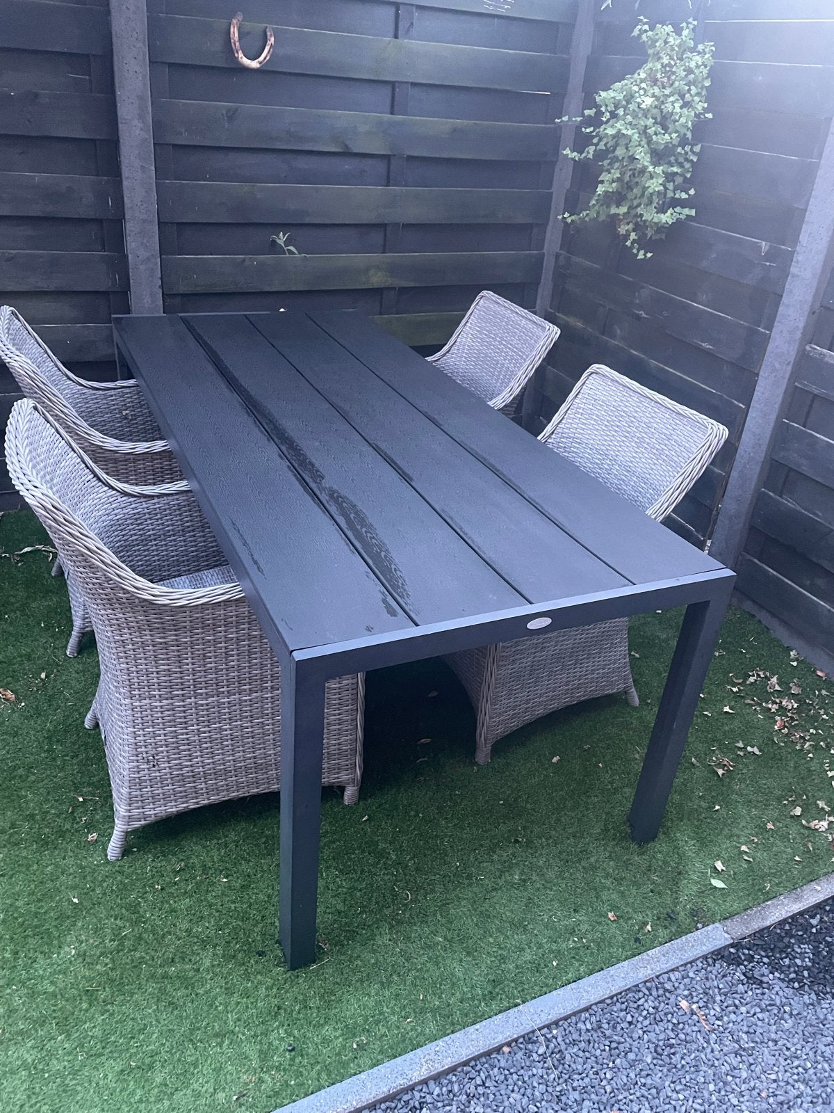 Jutlandia tuintafel - Antraciet, 206x90 cm, Tuin en Terras, Ophalen, Gebruikt, Rechthoekig, Overige materialen