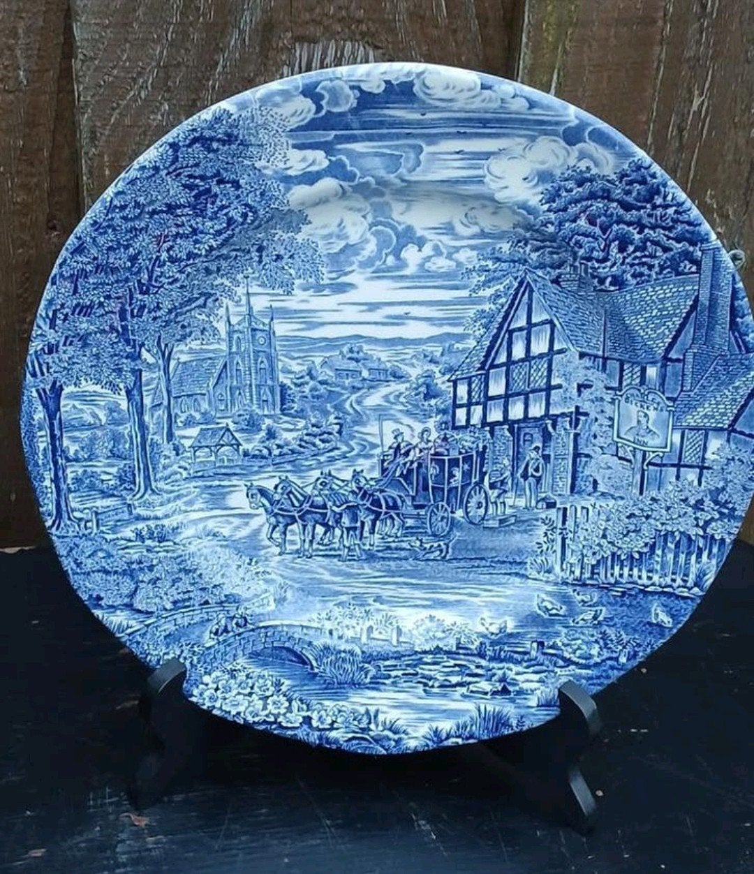 Enoch Wedgwood Dickens Coaching Days bord, blauw-wit, Ophalen of Verzenden