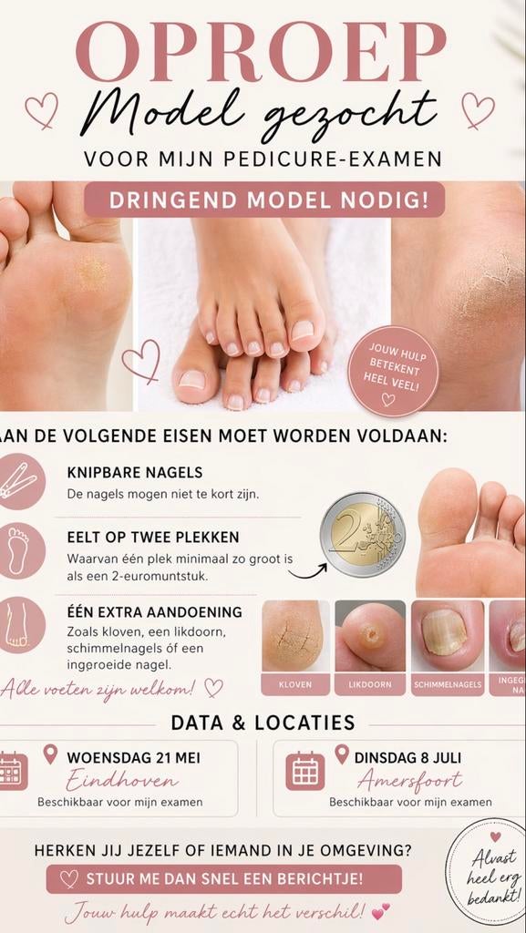 Pedicure model gezocht (examen), Ophalen of Verzenden, Zo goed als nieuw, Overige typen