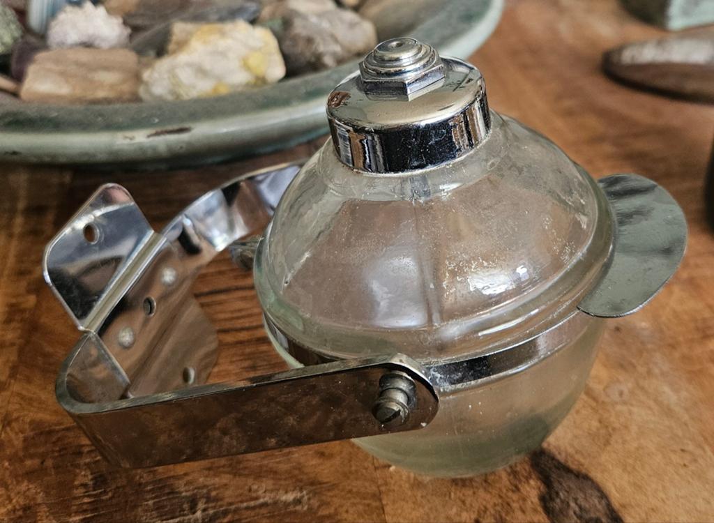 Vintage wandzeepdispenser glas chroom jaren 50, Ophalen of Verzenden