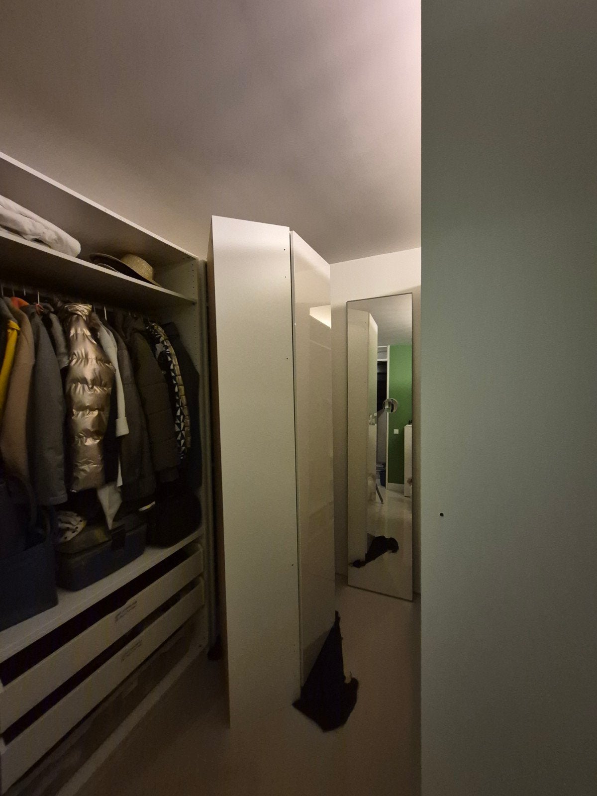 Witte Pax kledingkast (hoek element) met hoogglans deur, Overige materialen, Gebruikt, 200 cm of meer, Met plank(en)