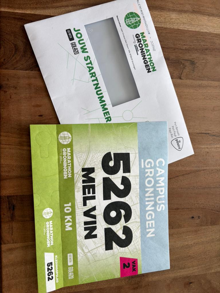 Startnummer Marathon Groningen (10km), Overige merken, Verzenden, Overige typen, Zo goed als nieuw