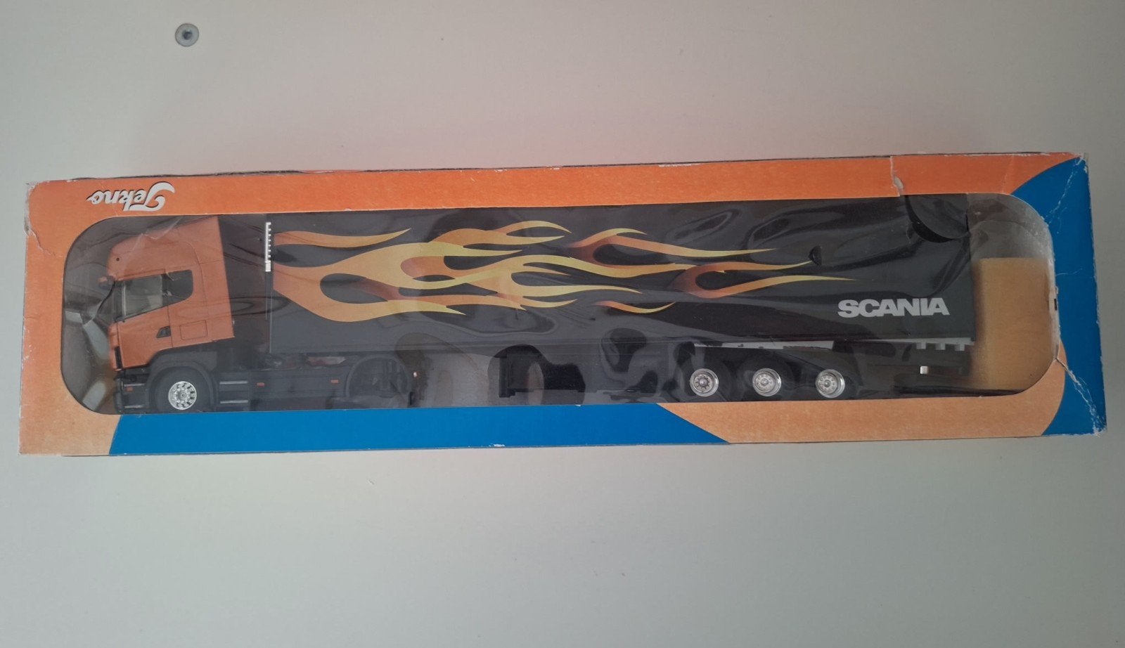 Tekno Scania vrachtwagen schaal 1:50 met vlammen, Ophalen of Verzenden, Zo goed als nieuw, Bus of Vrachtwagen, Tekno