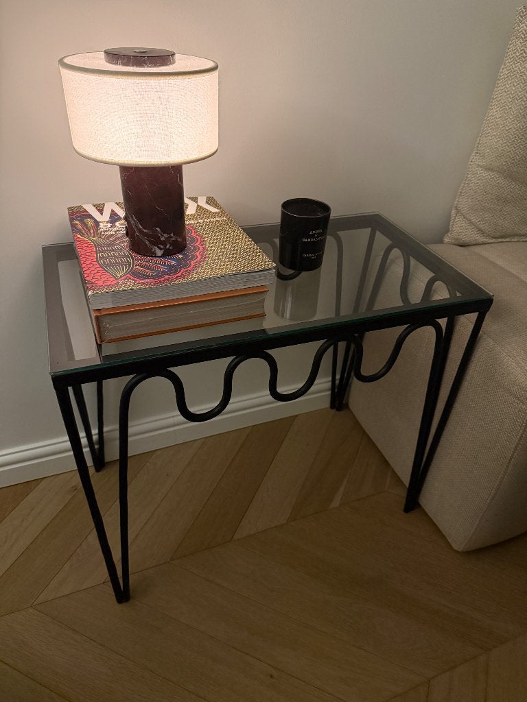 Glazen ijzeren bijzettafel, Huis en Inrichting, Ophalen, 50 tot 100 cm, Zo goed als nieuw, Glas