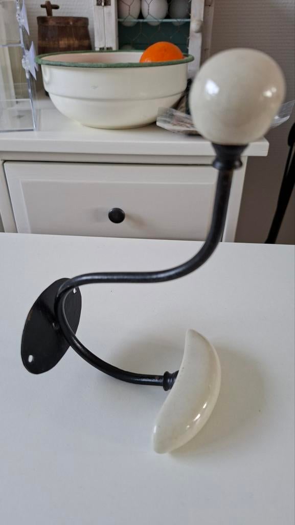Brocante Landelijke Jashaak Kapstok Metaal Keramiek Rustiek, Ophalen of Verzenden, Gebruikt, Metaal, Wandhaken
