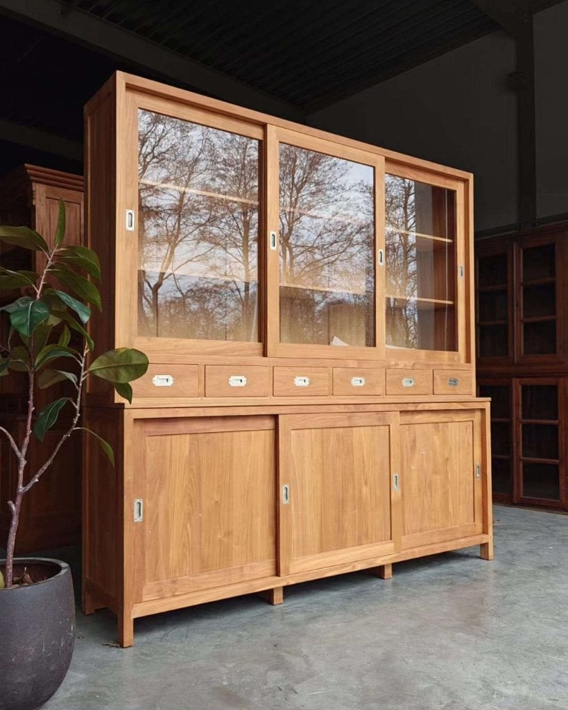 Teakhout Schoolkast | Winkelkast | Servieskast teak #2768, Niet ingevuld, Gebruikt, Met deur(en), 200 cm of meer