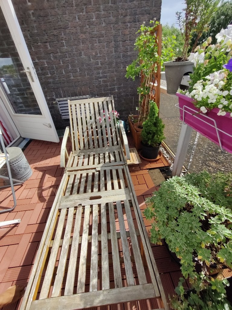Ligstoel / wooden garden chaise longue, Ophalen, Gebruikt, Hout, Inklapbaar