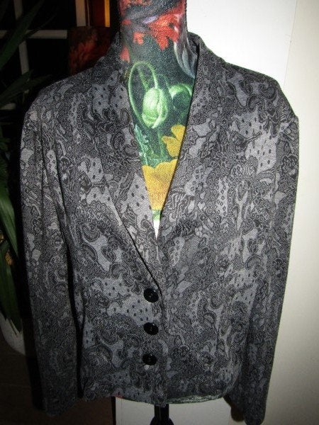 F032 OPHILIA mt 2 jasje grijs zwart jersey barok, Verzenden, Maat 46/48 (XL) of groter, Zo goed als nieuw, Jasje