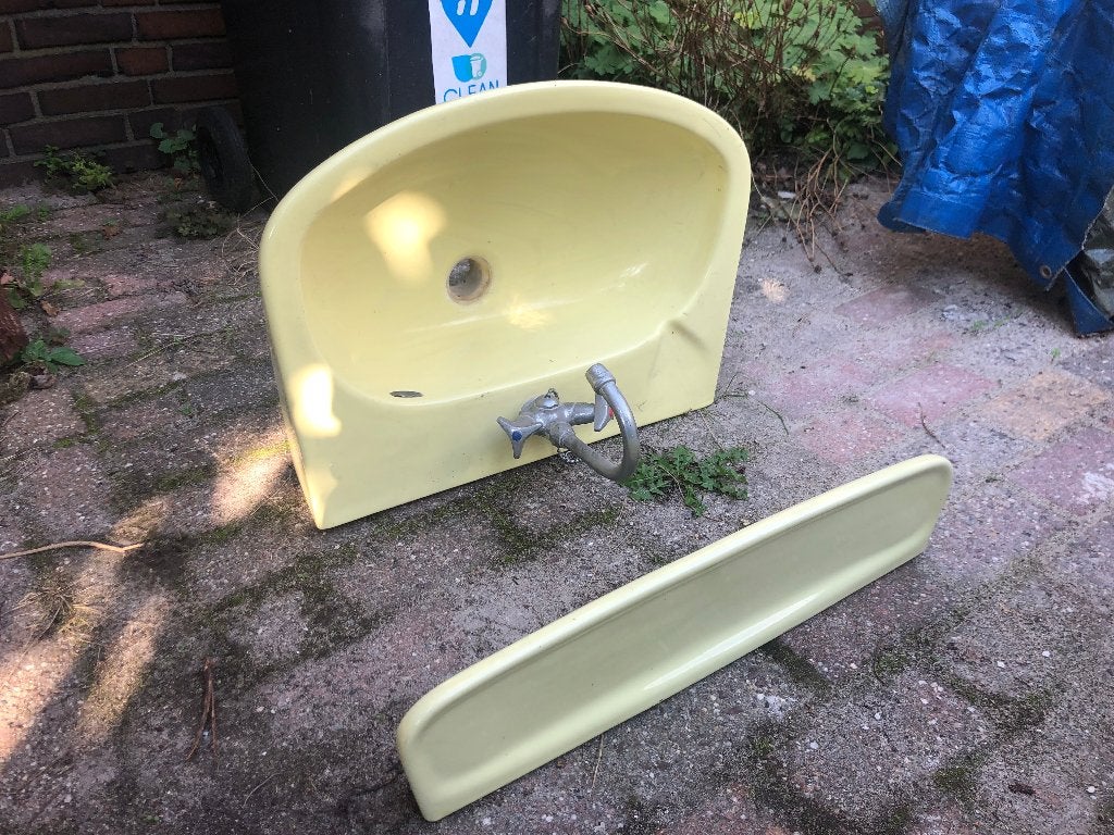 wastafel met planchet, retro, groen, Ophalen, Gebruikt, Steen, Wastafel