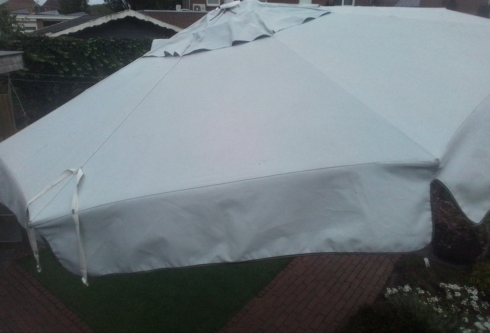 Sun Garden zweefparasol Ø 3,50m, wit frame, lichtgrijs doek, Ophalen, Gebruikt, Zweefparasol
