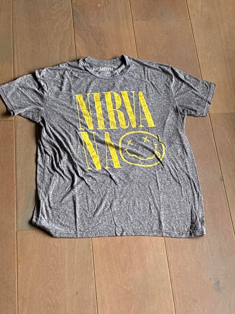Nirvana T-shirt Grijs met Geel Logo, Ophalen of Verzenden, Gedragen, Maat 56/58 (XL), Grijs