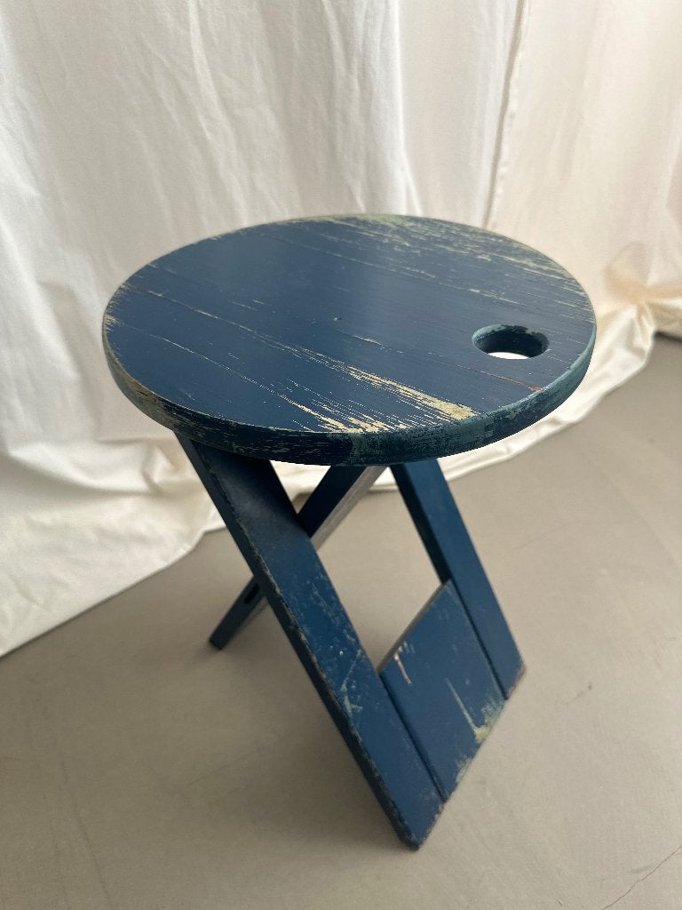 Vintage blauwe houten Suzy opvouwbare kruk van Adrian Reed, Ophalen, Gebruikt, Hout