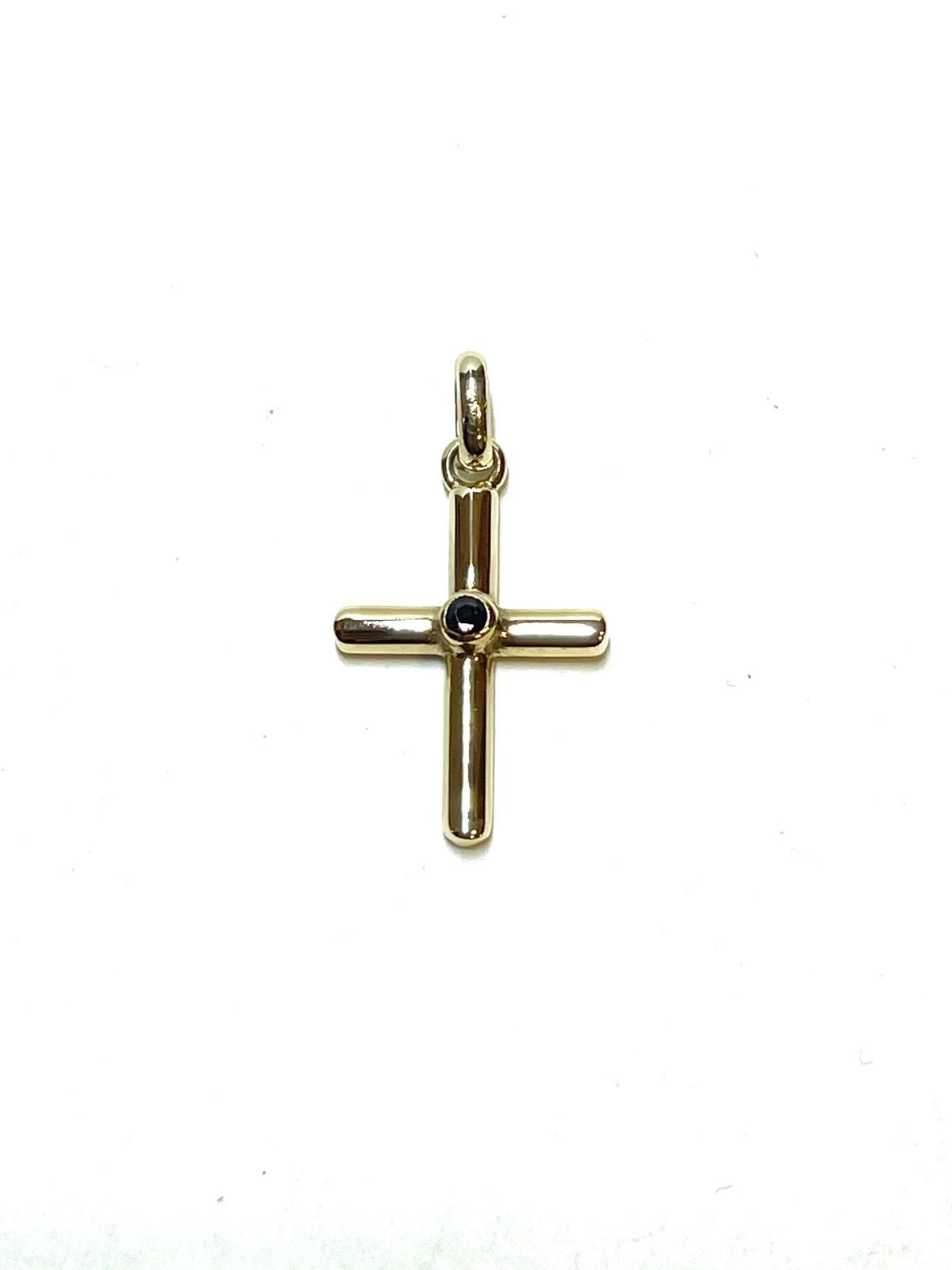 14k gouden kruis hanger met een saffier, -, Blauw, -, Ophalen of Verzenden