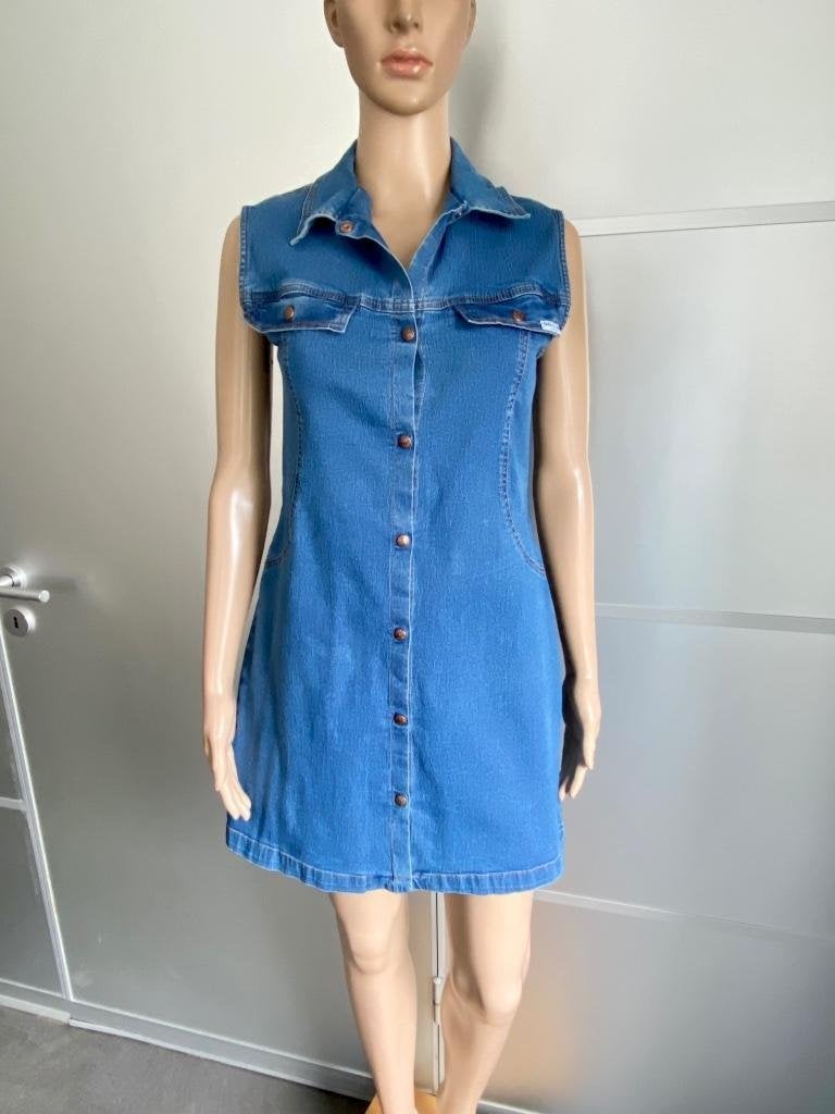 i320 Origineel Dolce & Gabbana: maat XS/S=34/36 spijkerjurk, Blauw, Ophalen of Verzenden, Gedragen, Boven de knie