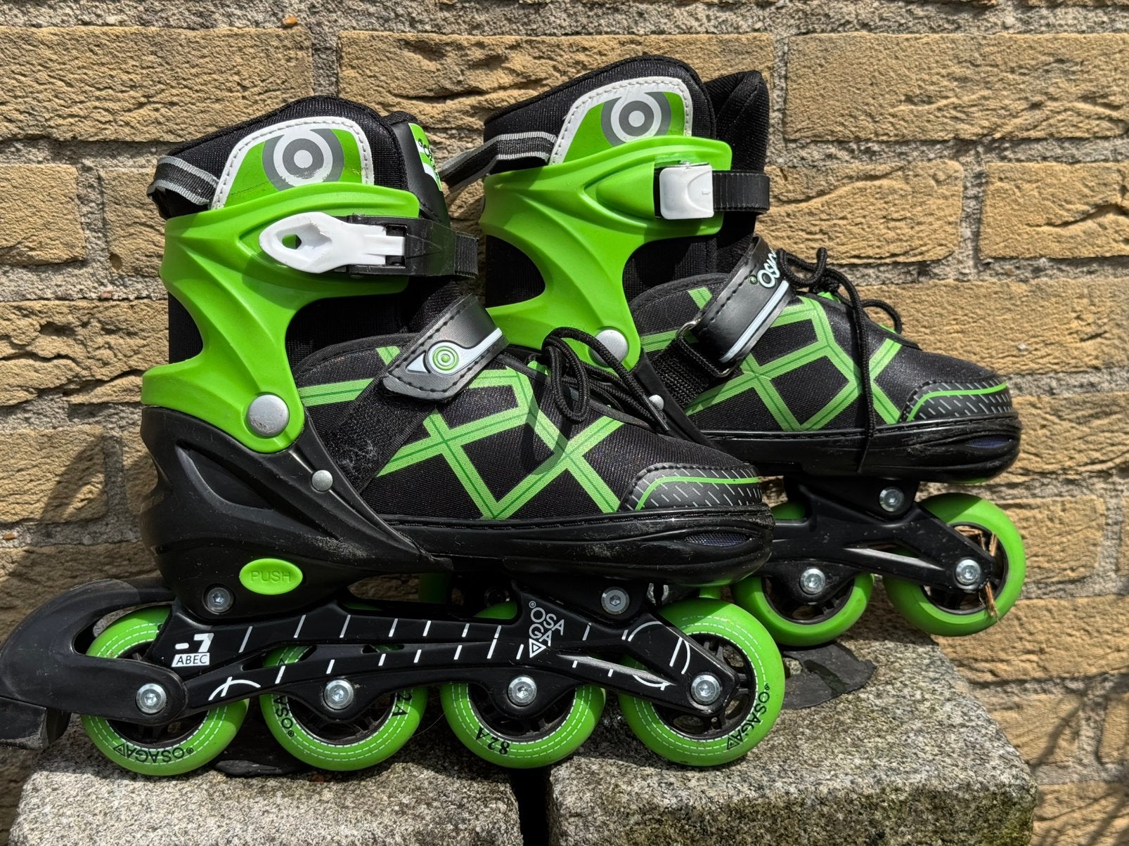Verstelbare Osaga kinderskates mt 35-38 Groen/zwart, Ophalen of Verzenden, Verstelbaar, Gebruikt, Kinderen