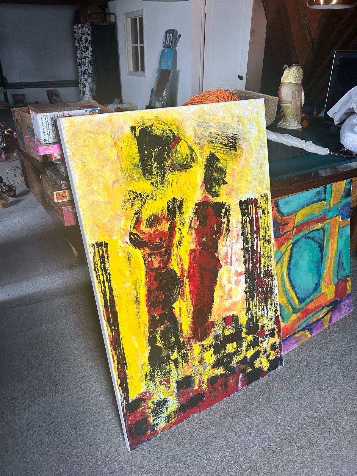 Abstract schilderij 'Sacar a bailar' van Jeanette Wijnbeld, Antiek en Kunst, Ophalen, Abstract, Acrylverf, Op houten frame