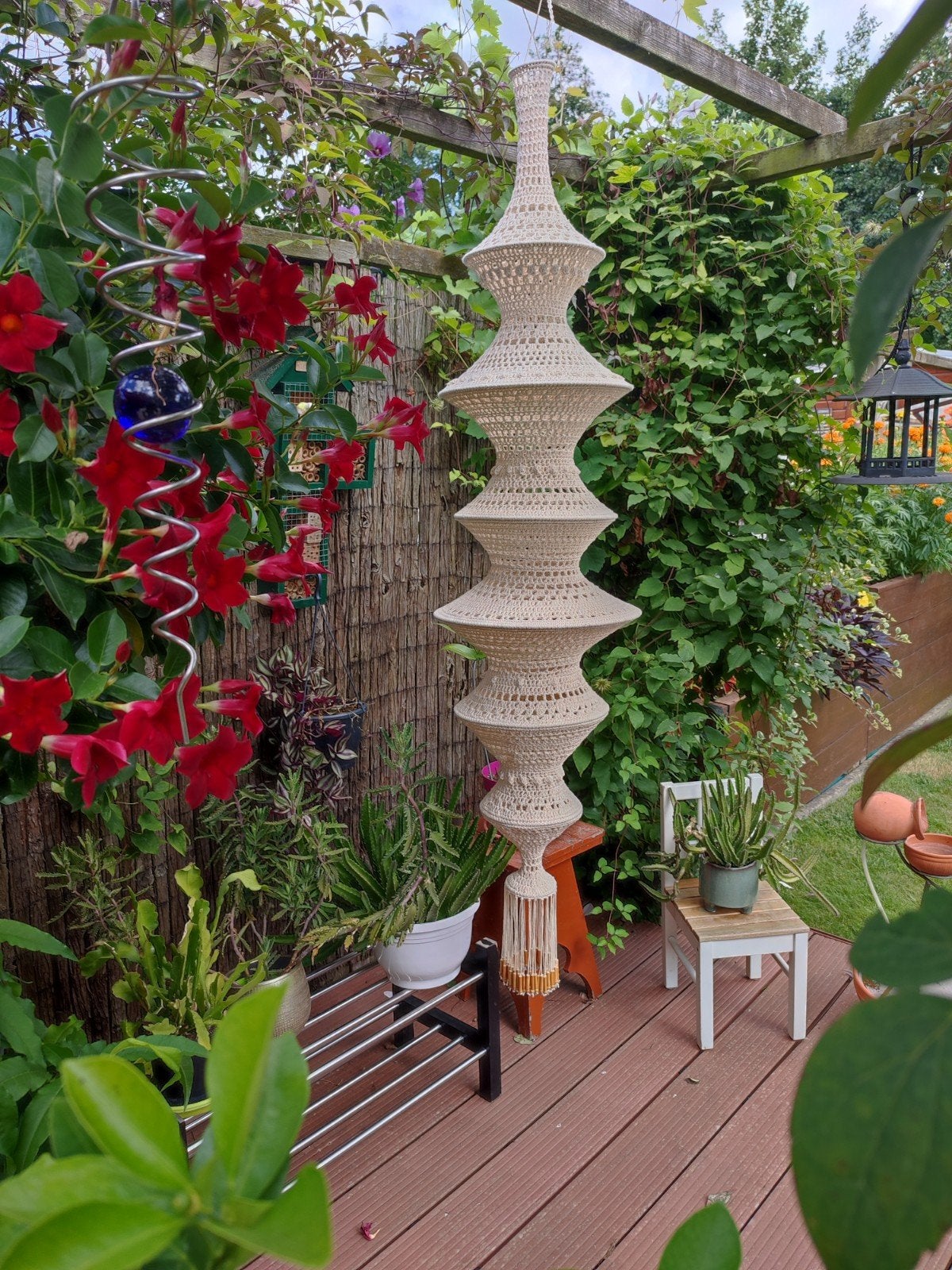 Gehaakte katoenen fuiklamp / visserslamp - 176 cm hoog, Huis en Inrichting, Ophalen of Verzenden, Nieuw, Hout, Bohemian